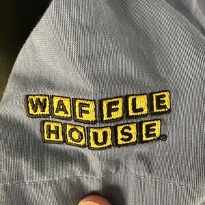 Waffle House Shirt Men’s Large Blue Employee Work Uniform Short Sleeve Flag